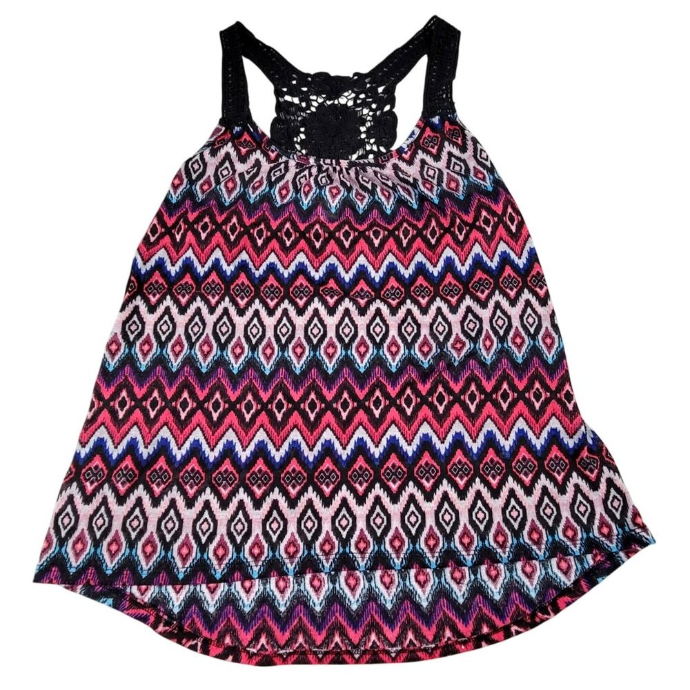 Striped Tank Top with Lace Design Racer Back Black Red Size Junior M 7-9 JH1185
